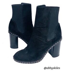 Rag and Bone Black Suede Rivets Stacked Heel Romi Chelsea Boots Size 7.5
